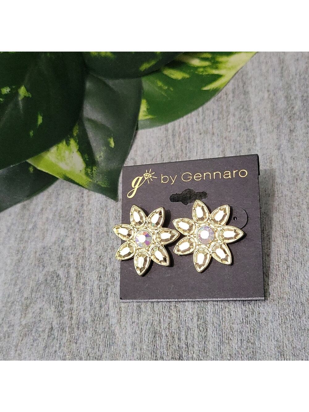 G by Gennaro Gold Toned Aurora Borealis Flower Post Earrings NEW